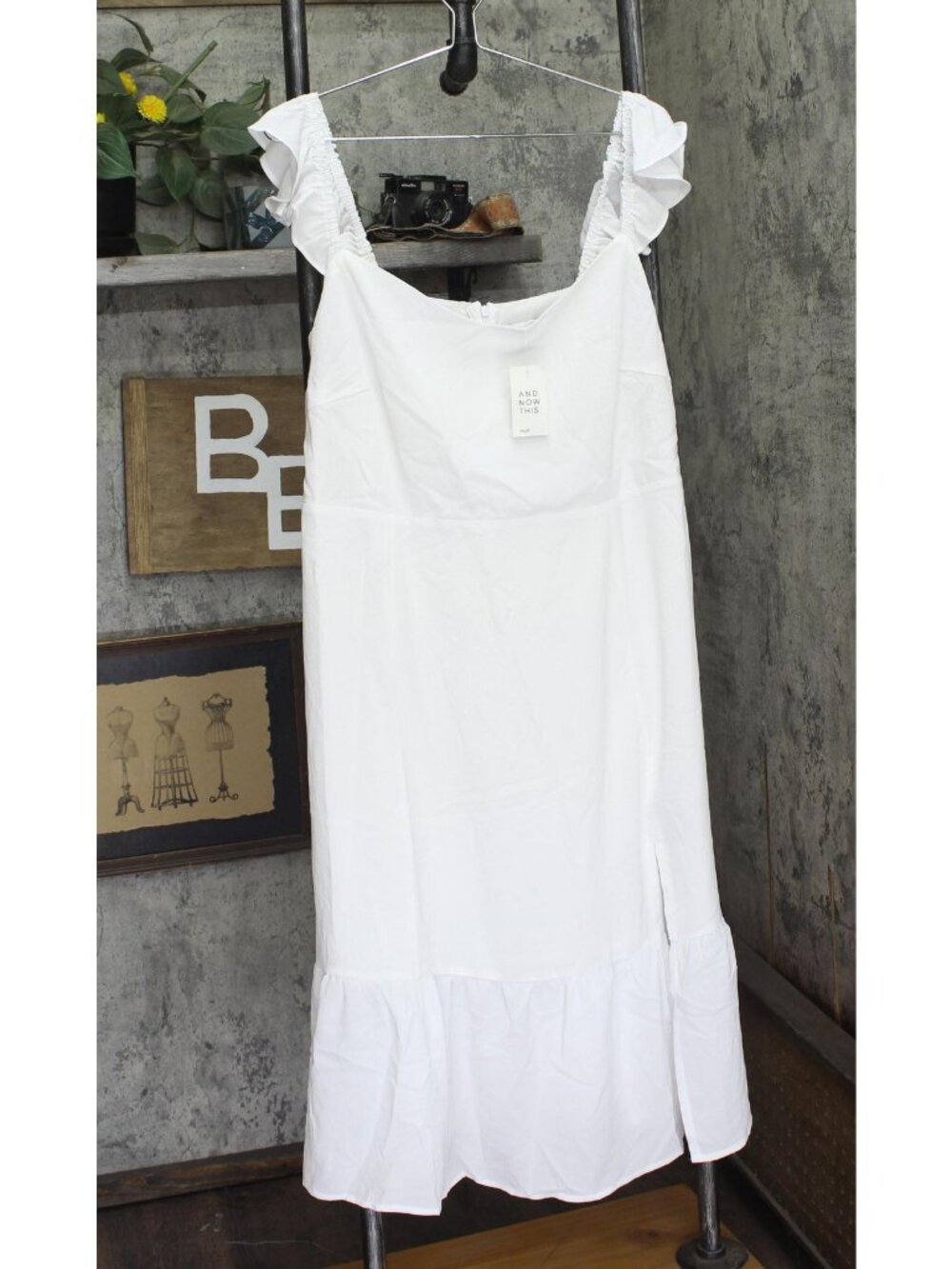 And Now This Flutter Sleeve Ruffle Hem Midi Dress MMD020823P White 2X